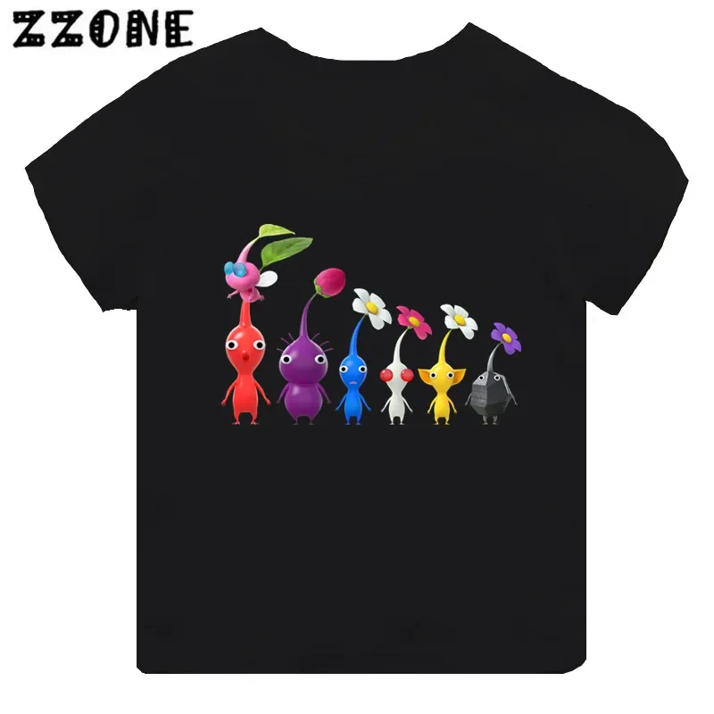 Hot Sale Video Game Pikmin 4 Print Cartoon Kids T-shirt Girls Clothes Baby Boys Black Short Sleeve T shirt Children Tops,TH5868