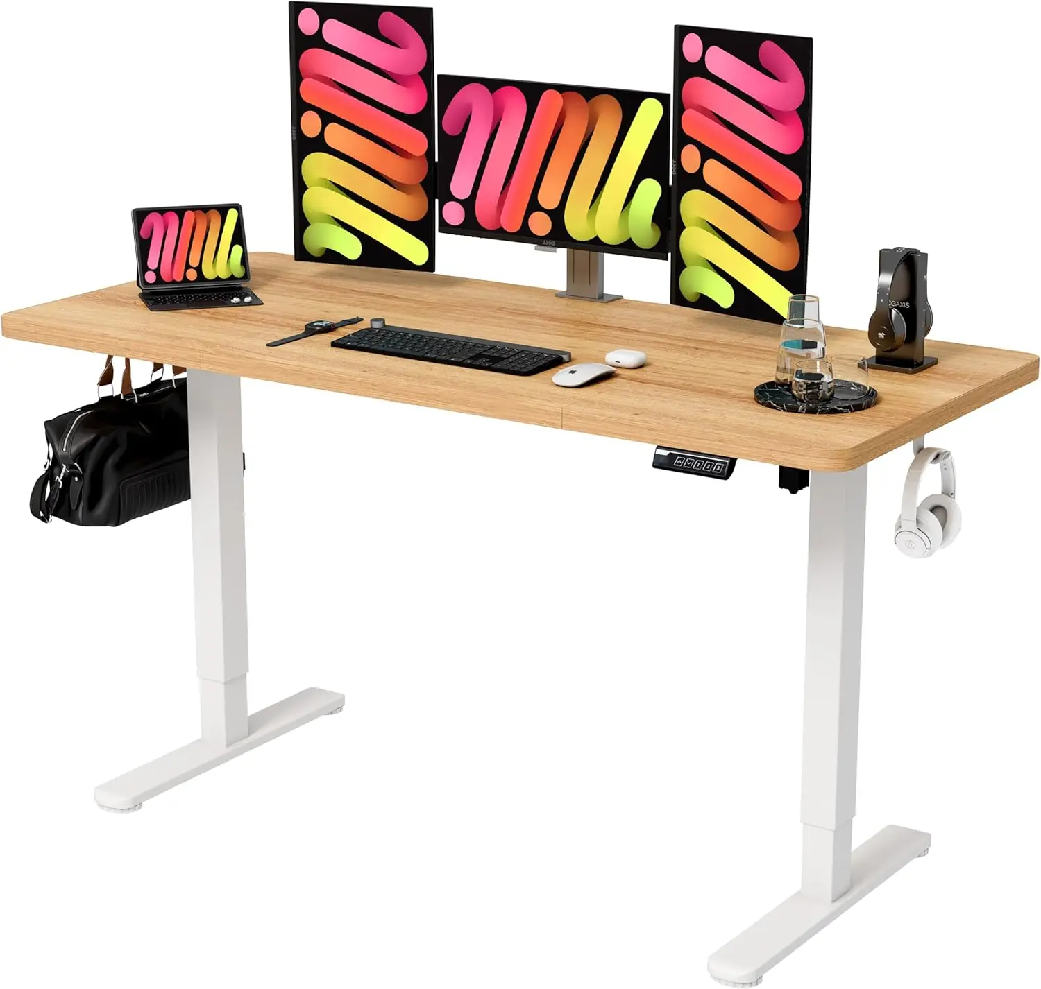 

Height Adjustable Sit Stand Up, Work Home Office Computer PC Desks, Gaming Writing Study Bedroom Rising Table, Nature