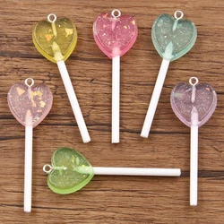 10Pcs 19*57MM 6 Color Bling Glitter Heart Lollipop Resin Charms For Earring Kawaii 3D Keychain Jewelry Making