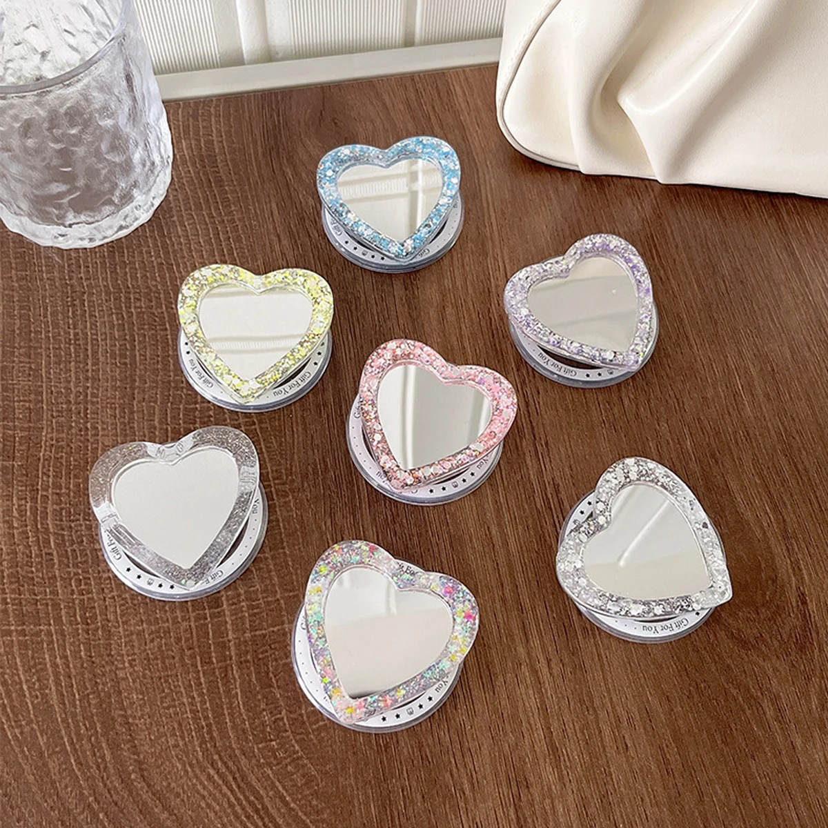 

Magsafe Compatible Magnetic Phone Airbag Stand Extendable Detachable Sparkling Heart Portable Compact Makeup Mirror Niche Item