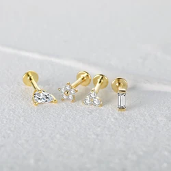 Aide 925 Sterling Silver Zircon Star Flower Tragus Helix Piercing Earrings Women Labret Lip Ring Cartilage Stud Punk Jewelry 1PC