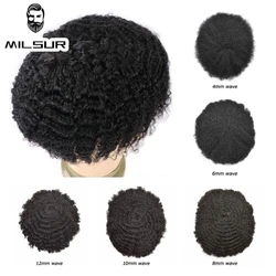 Unité de système de cheveux bouclés mono durable pour hommes noirs, perruques de prothèse de cheveux masculins, perruque de cheveux humains, 6 po