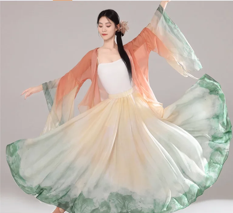 

Классические танцевальные костюмы, элегантные марлевые юбки в древнем стиле, длинные юбки для танцев Хан
