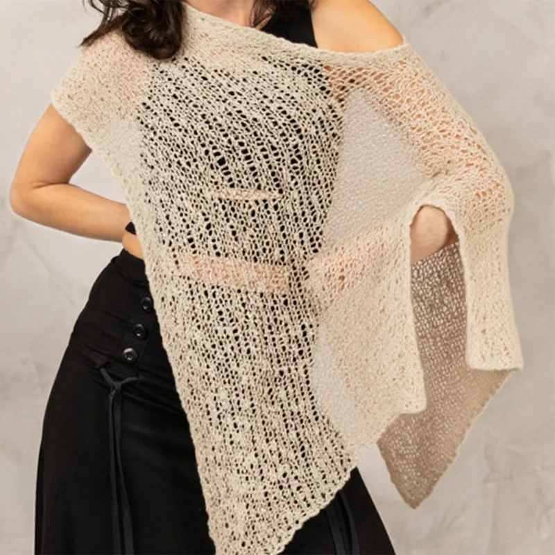 Women Y2k Sequin Poncho Top Knit Crochet Shrug Shawl Bolero Hollow Out Tassels Cover Ups Pullover