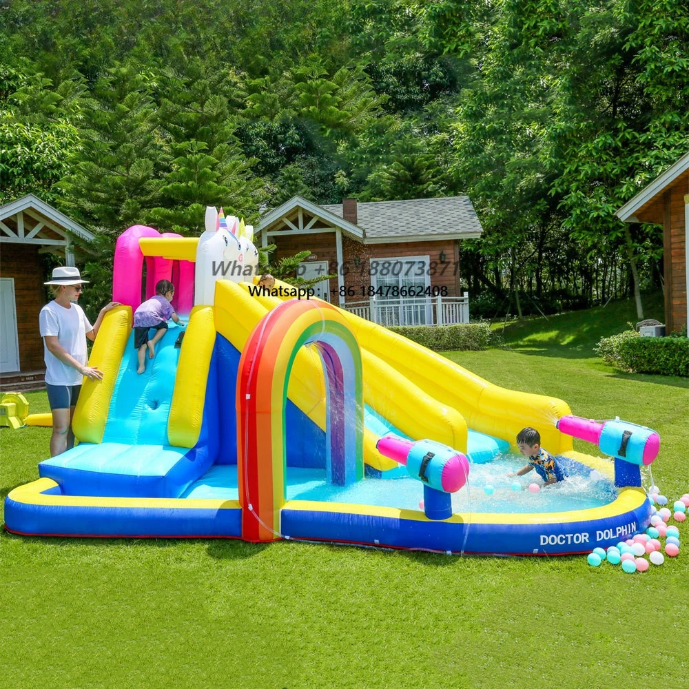 

Doctor Dolphin New Design Unicorn Wholesale Home Use Cheap Children Jumping Inflatable Bounce House Water Inflatable Slide