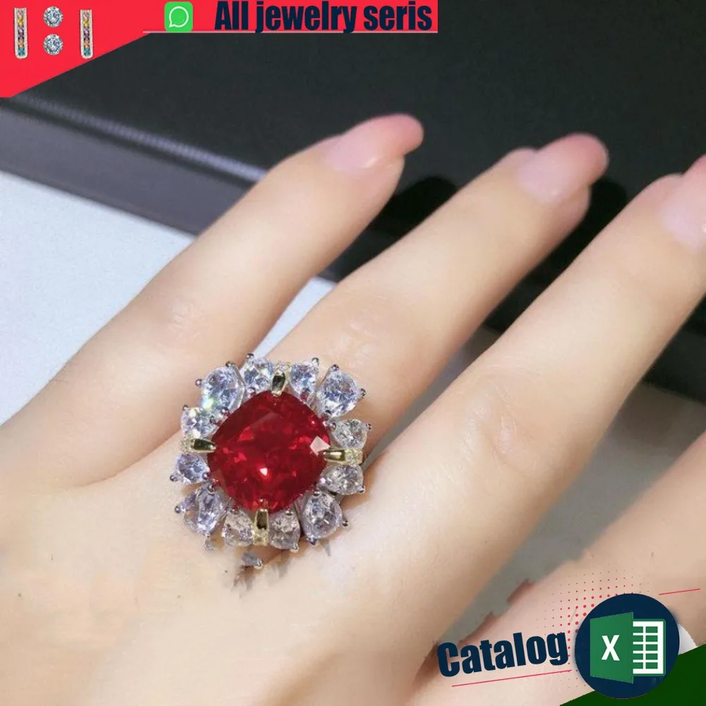 

Кольцо с красным цирконом, квадратное сверкающее кольцо с бриллиантом для женщин