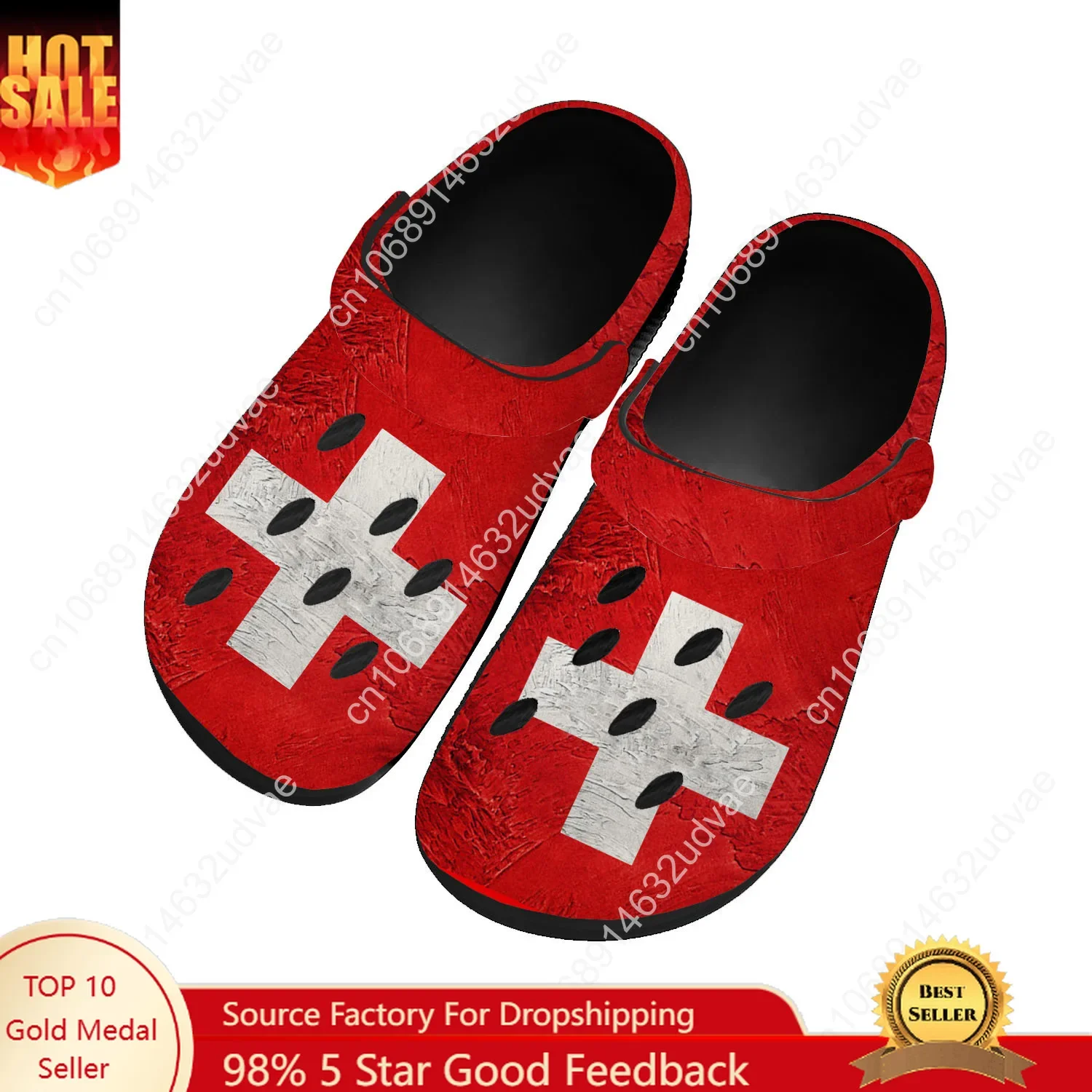 

Switzerland National Flag Water Shoes Men Women Comfortable Home Garden Clogs Customizd Sandals Beach Breathable Hole Slippers
