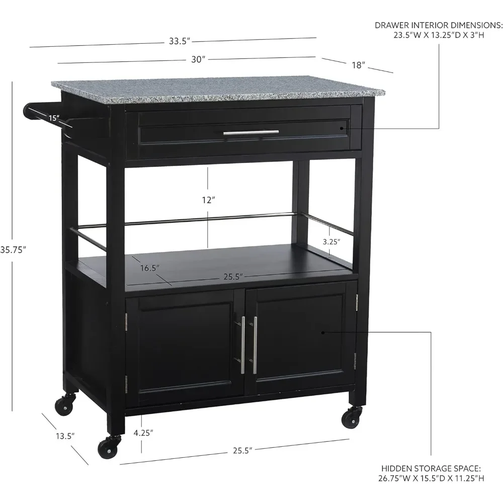 Cabinet Kitchen Cart Cameron Granite Top Kitchen Cart 36.02“x 24.02” X 17.99“ Prefabricated Shelf Black Portable Trolley Shelf