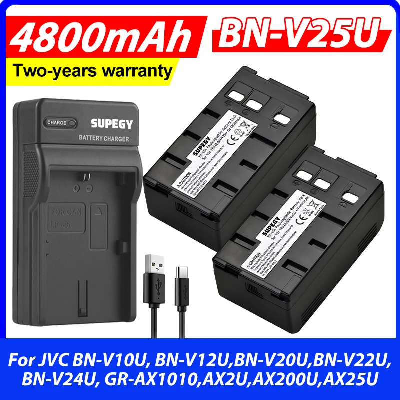 4800mAh BN-V25U,BN V25U Battery + Charger for JVC BN-V10U, BN-V12U,BN-V20U,BN-V22U,BN-V24U, GR-AX1010,AX2U,AX200U,AX25U