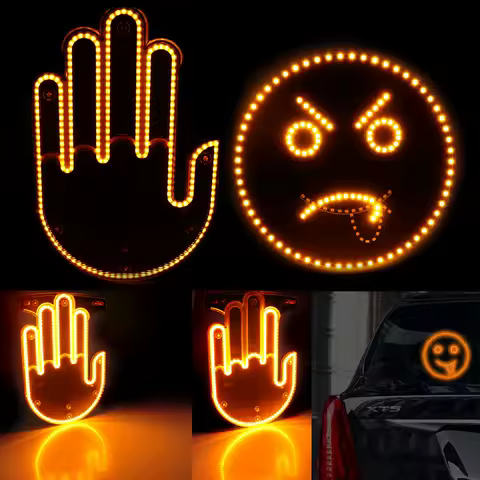 Funny Car Middle Finger Light with Remote Road Car LED Hand Gesture Sign Light Funny Warning Light with Remote for Rear Window