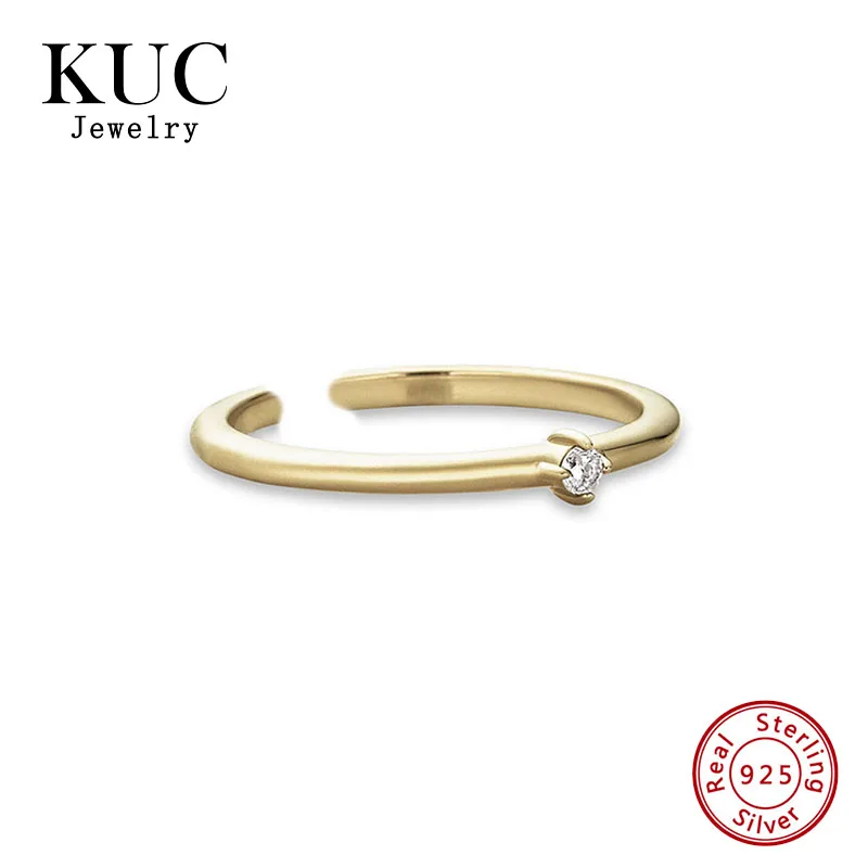 

Fine Jewelry Minimalist Trendy 18k Gold Plated 925 Sterling Silver Tiny Zircon Opening Rings For Girls Daily Wear