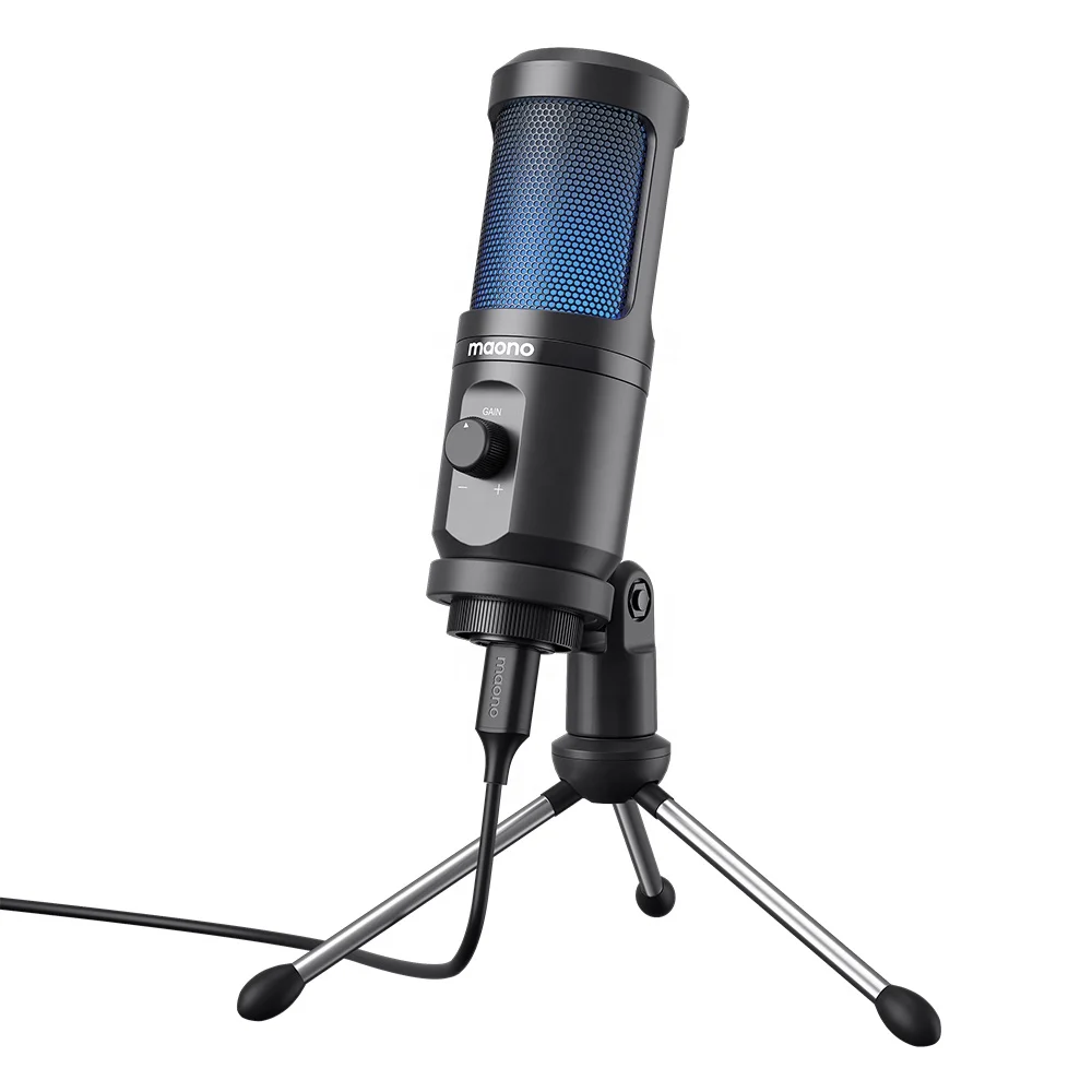 Micrófono para Juegos MAONO RGB, Micrófono de Escritorio, Micrófono para Podcast, Micrófono USB para Grabación, Micrófono de Condensador para Gamers