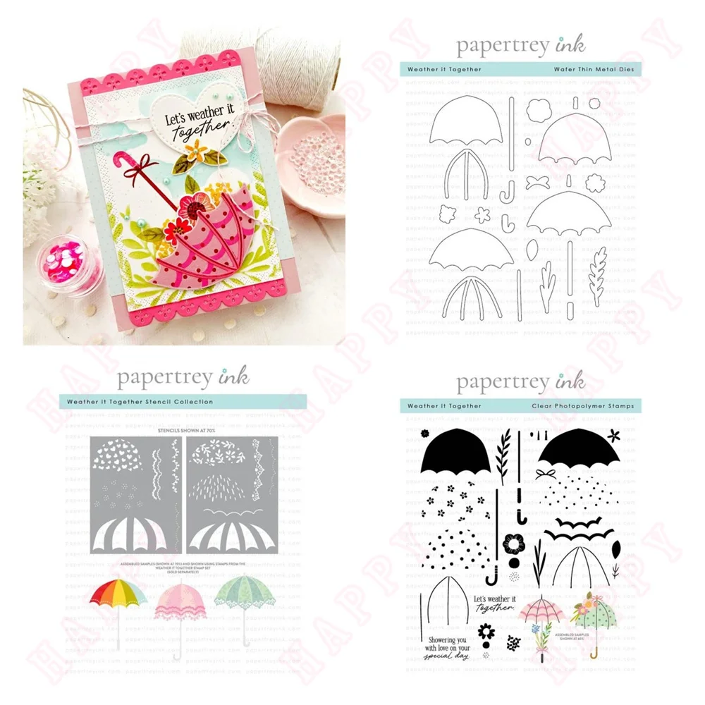 

Weather it Together umbrellas Metal Cutting Die Stamps Stencil For Scrapbook Diary Decoration Embossing Template DIY Card2024New