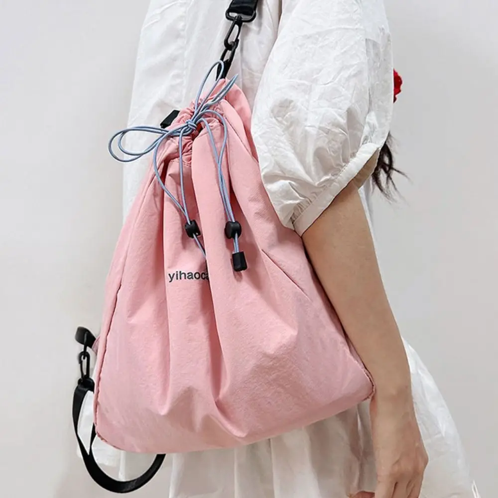 

Cute Solid Color Drawstring Backpacks Canvas Korean Style Nylon Backpack Large Capacity School Bag Shoulders Bag Girls