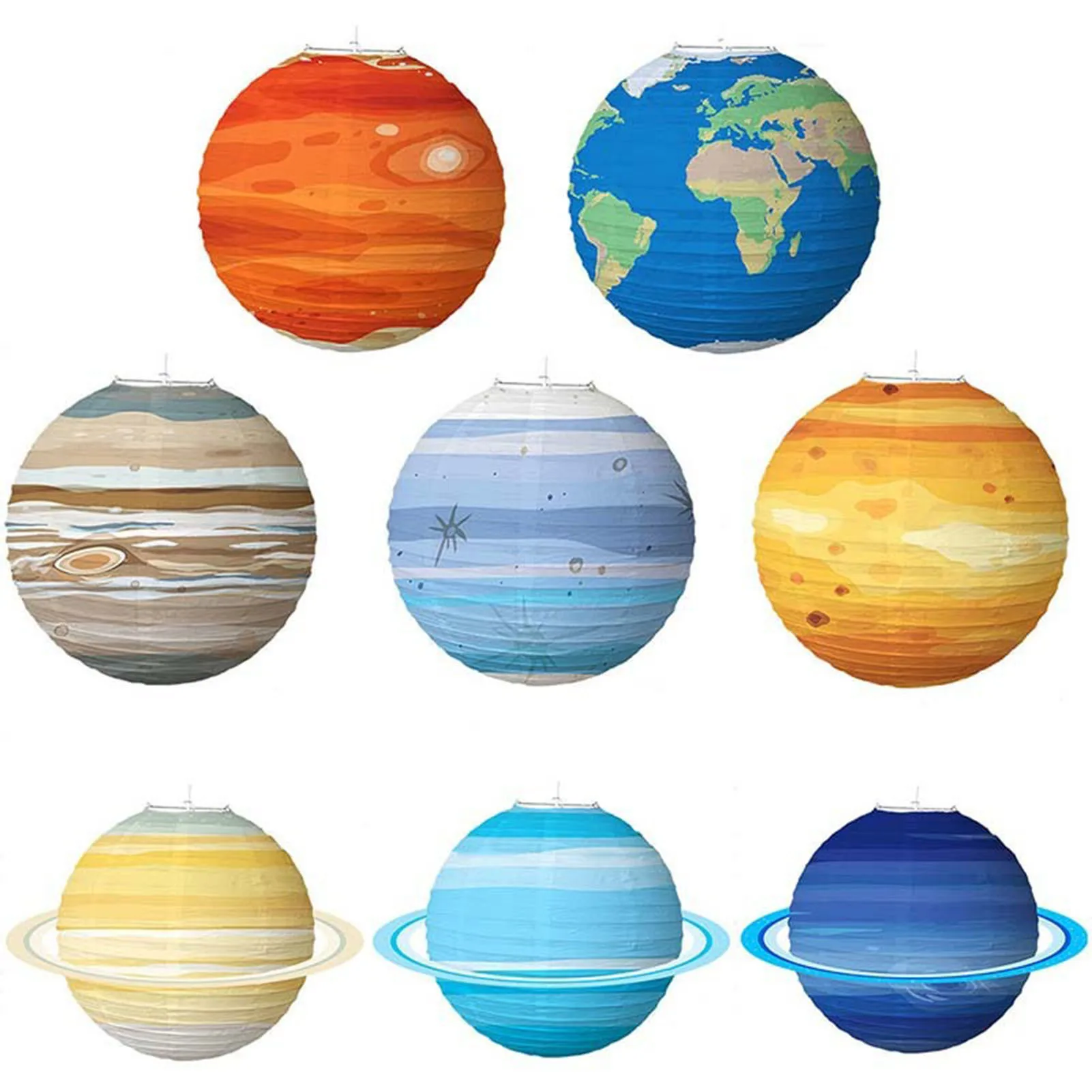 

8pcs 3D Paper Planet Lanterns Colorful Space Theme Hanging Planets Lantern for Home Decor Birthday Decorations