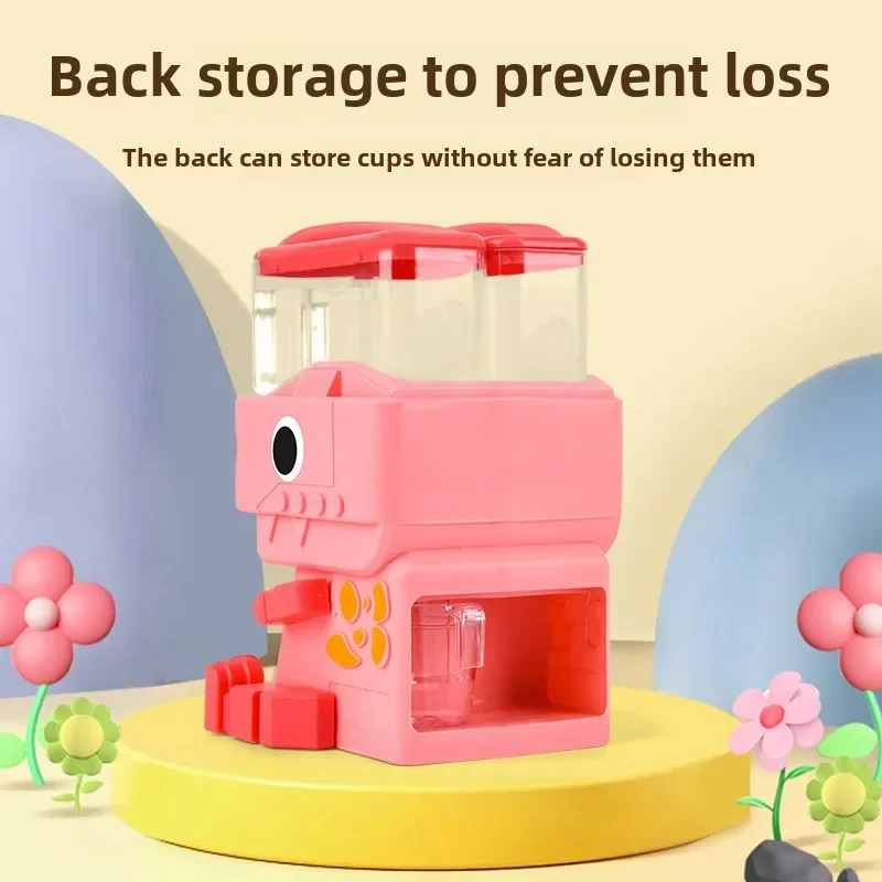 Children Dinosaur Dual Water Dispenser Toy with Cute Pink Blue Cold/Warm Water Juice Drinking Fountain Simulation Kitchen Toys