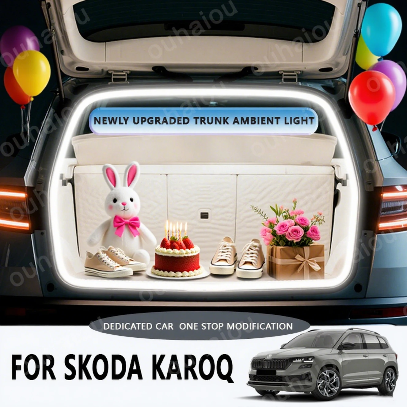 

For 2018-2025 Skoda Karoq Rear Trunk LED Light Bar Strips Trunk Interior Decorative Lamp Strip Luggage Atmosphere Light