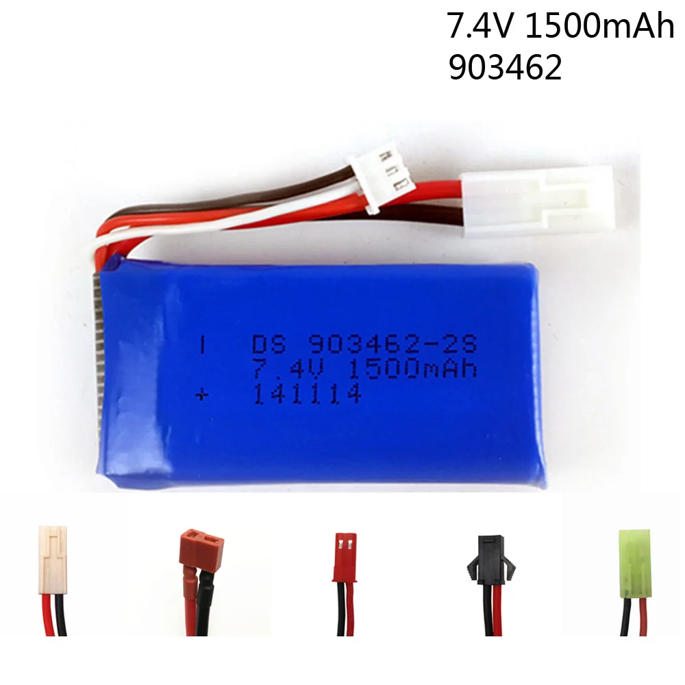 7.4V 1500mAh Lipo battery 903462  For FT009 RC Boat speedboat 12428 battery Lipo 2S 7.4 V 1500 mah 2S JST SM KET T PLUG