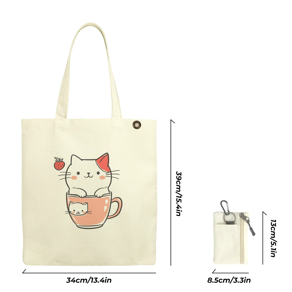 

Printed Tote Bag, Canvas Large Capacity Shoulder Bag with Mini Coin Purse, Handbag for School, Shopping ,Daily Commute