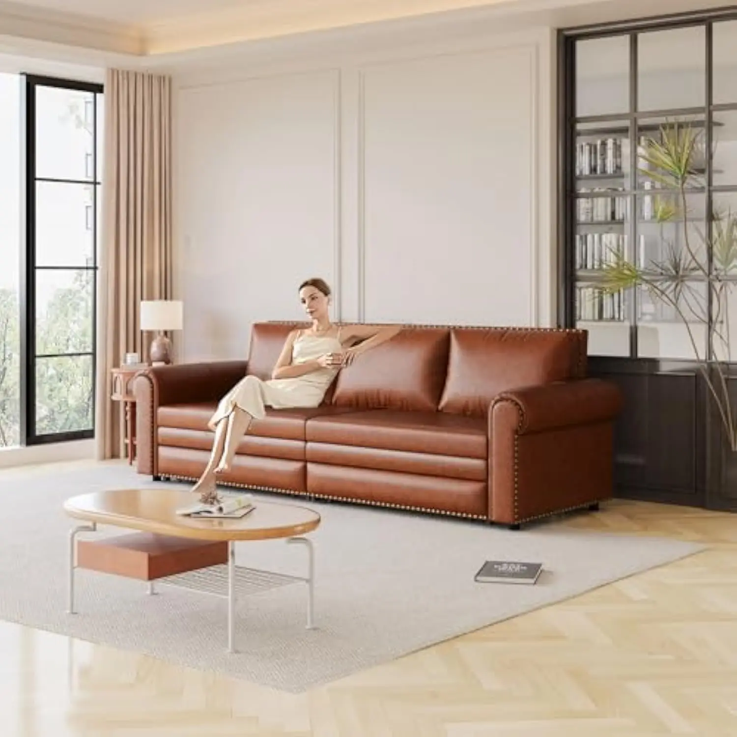 Sofá cama tamaño King 93,7, sofá cama extraíble, tapicería de piel sintética, sofá cama Convertible 3 en 1, Chaise Lounge Retro R