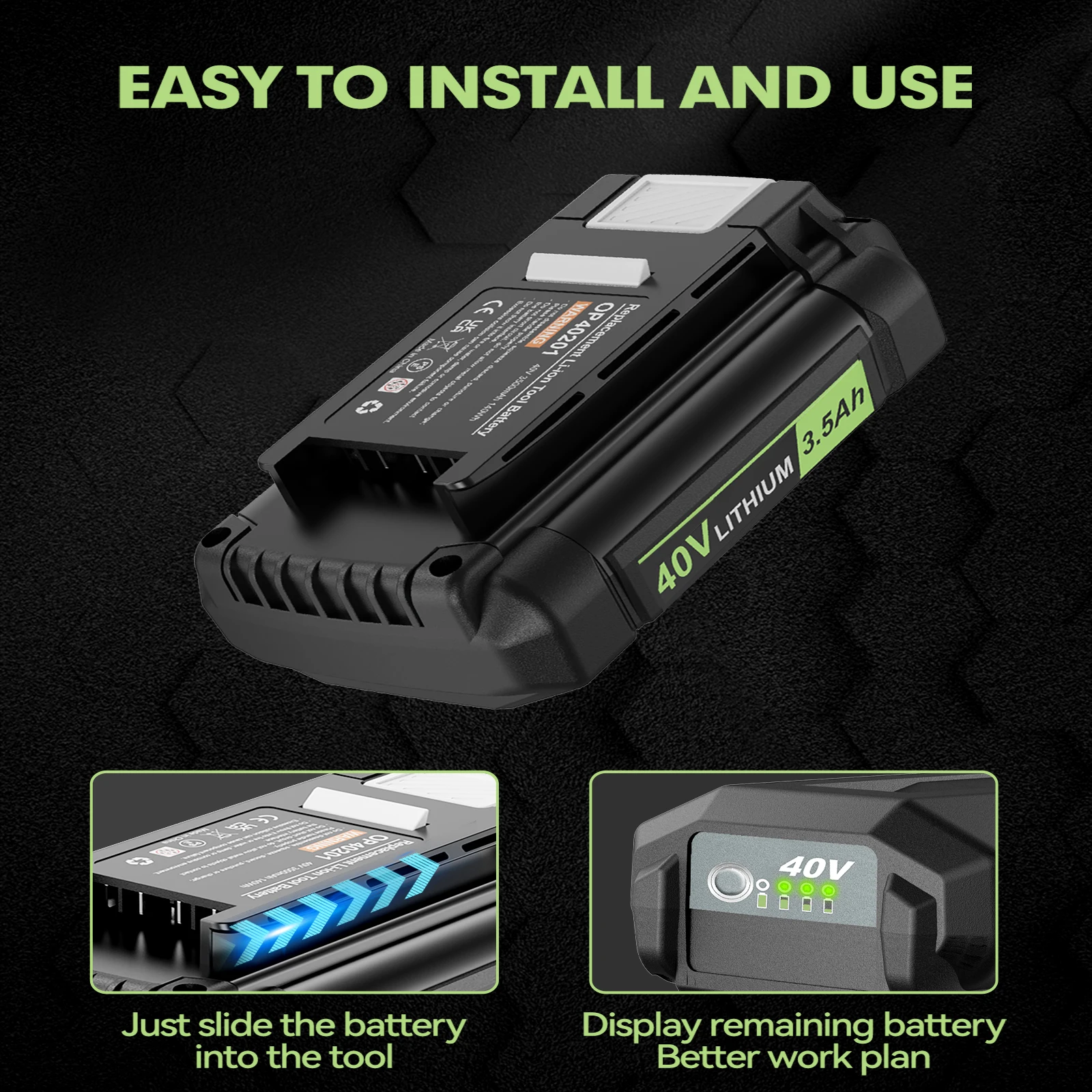 Turpow สําหรับ Roybi OP40201 เปลี่ยนแบตเตอรี่ Li-Ion 40V 3500mAh สําหรับ Roybi 40V เครื่องมือแบตเตอรี่