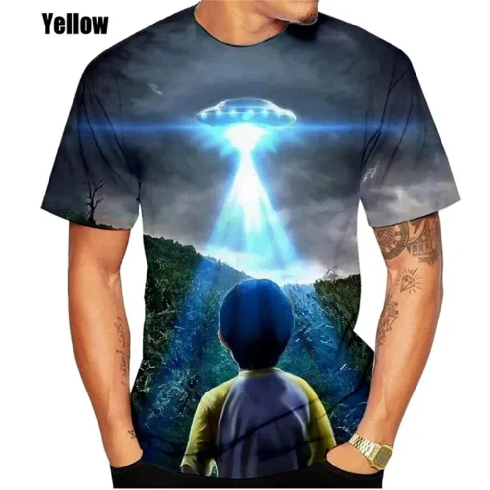 Fashion UFO Graphic 3D Print Men Women T-shirt Summer O Neck Tee Short Sleeve Harajuku Oversized Unisex Streetwear