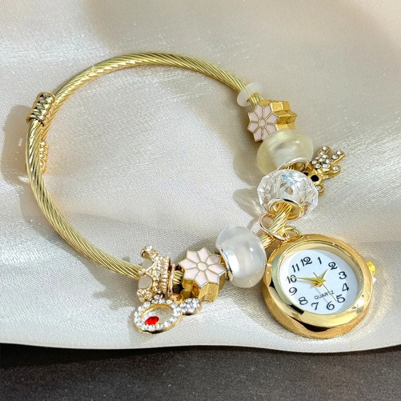 

Reloj Золотые часы-браслет для женщин Регулируемый открывающийся браслет из сплава Кварцевые наручные часы Часы-браслет из бисера Reloj Mujer