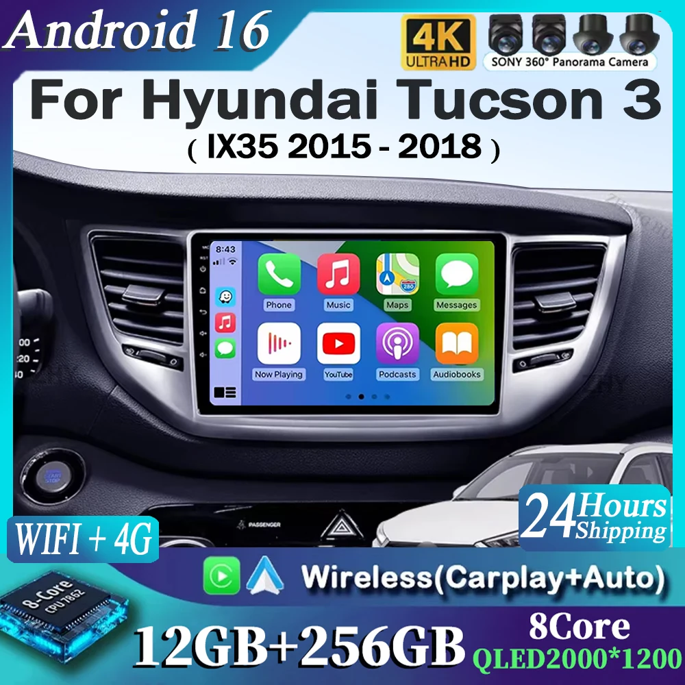 

Для Hyundai Tucson 3 2015-2018: Автомагнитола Android 16 2K QLED с GPS, CarPlay, 4G, Wi-Fi и DSP, мультимедийный видеоплеер, головное устройство