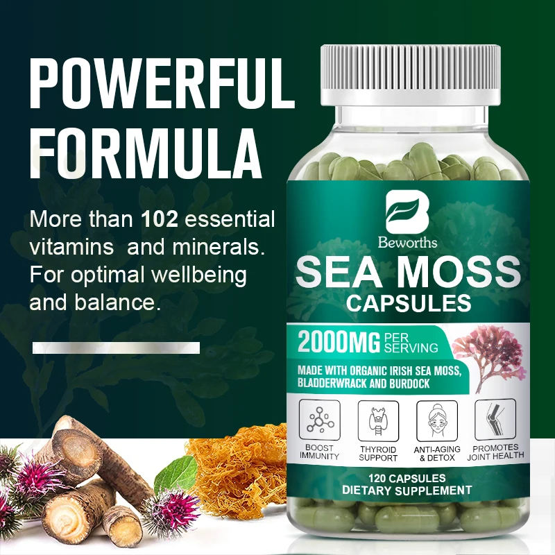 BEWORTHS Organic Wild Irish Sea Moss Bladderwrack Capsules Joint Health Flexibility & Promotes Immunity Supplements Gluten Free