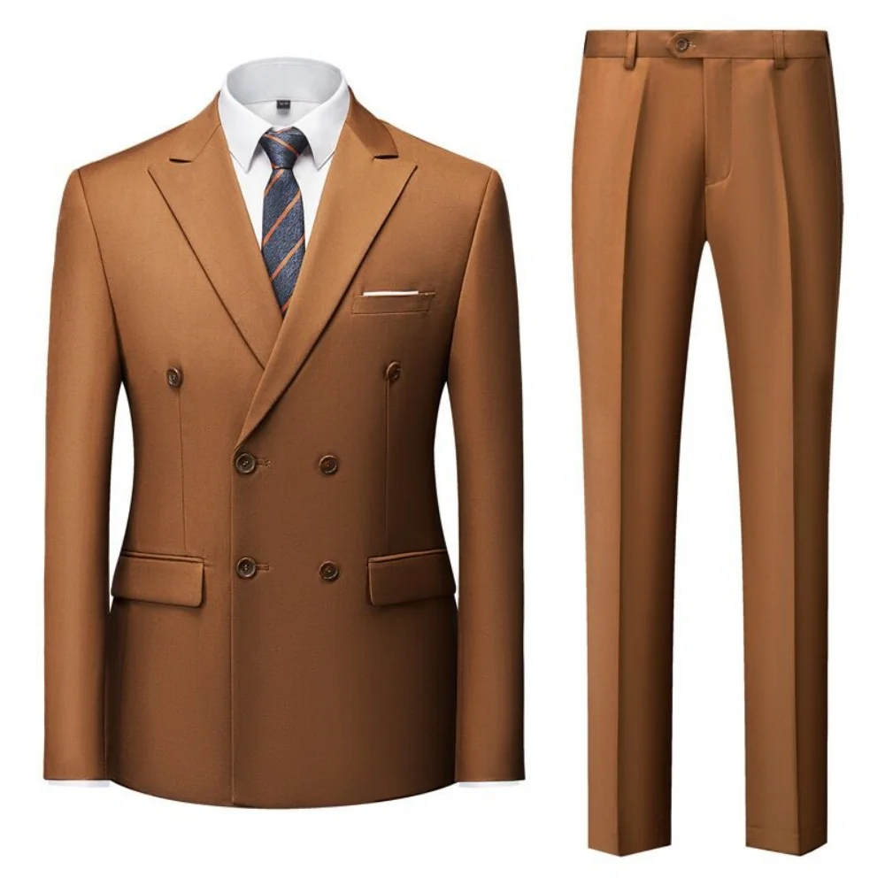 

Men's two-piece suit set with pointed collar and double-breasted design, suitable for weddings, business occasions, stage costum