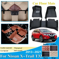 For Nissan X-Trail T32 2013~2021 Rogue LHD Car Floor Mats Leather Panel Liner Carpet Custom Foot Part Interior Accessories 2014
