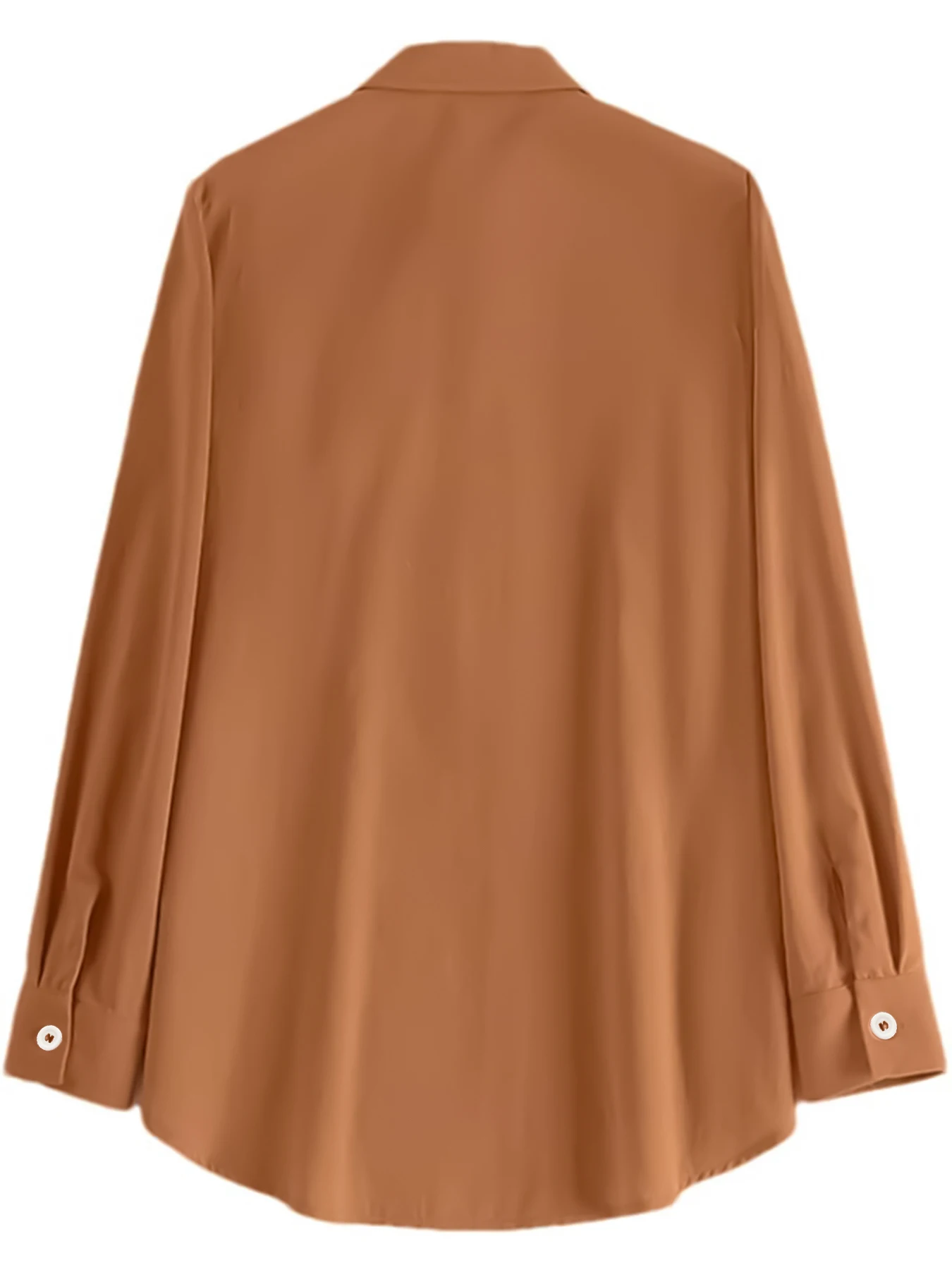 قميص نسائي كاجوال بياقة بسيطة بلون سادة وأنيق بأكمام طويلة