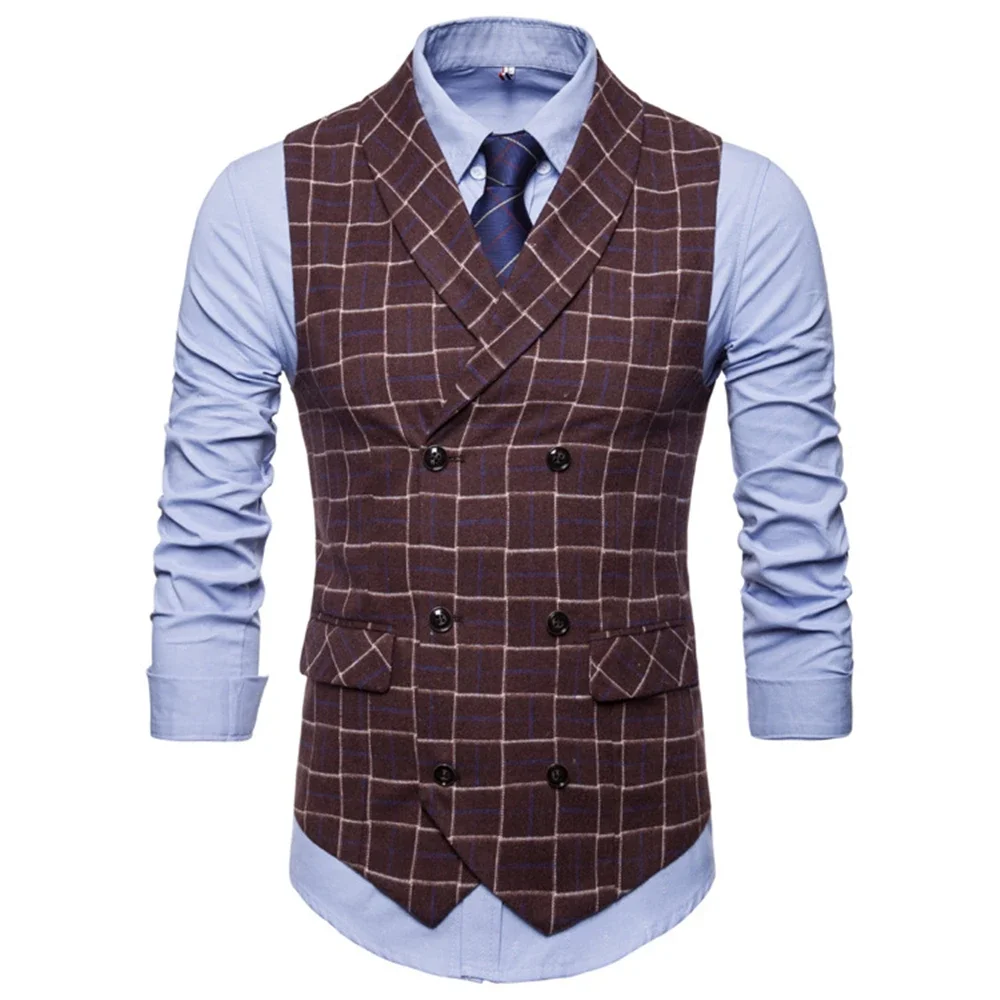 

Men's Suit Vest Classic Plaid Print Self-cultivation Double-breasted New Business Jacket Fashion Casual
