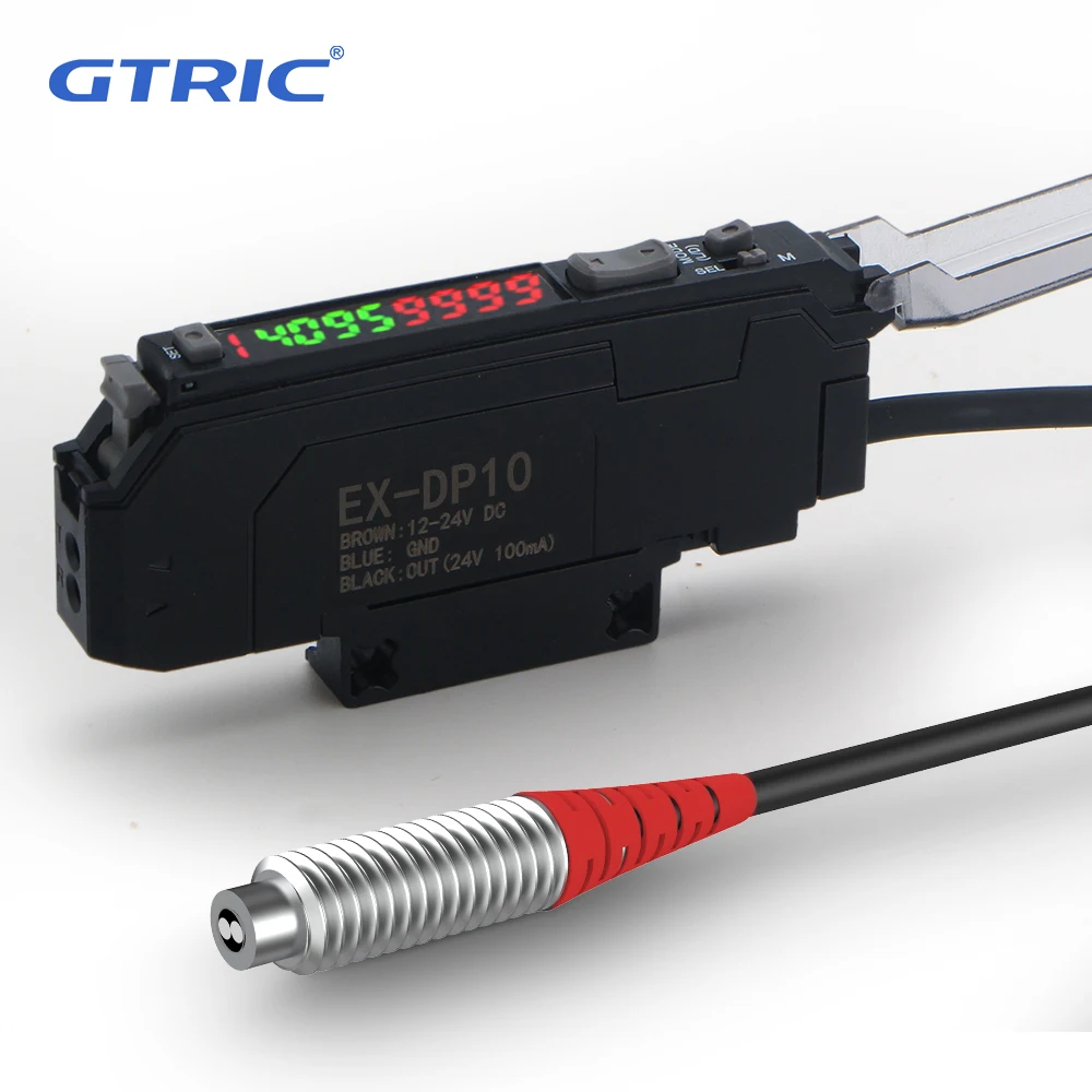 

GTRIC Industrial Fiber Optic Sensor and Amplifier Complete Set1-2M Cable,PNP Digital Display Optical Photoelectric Switch