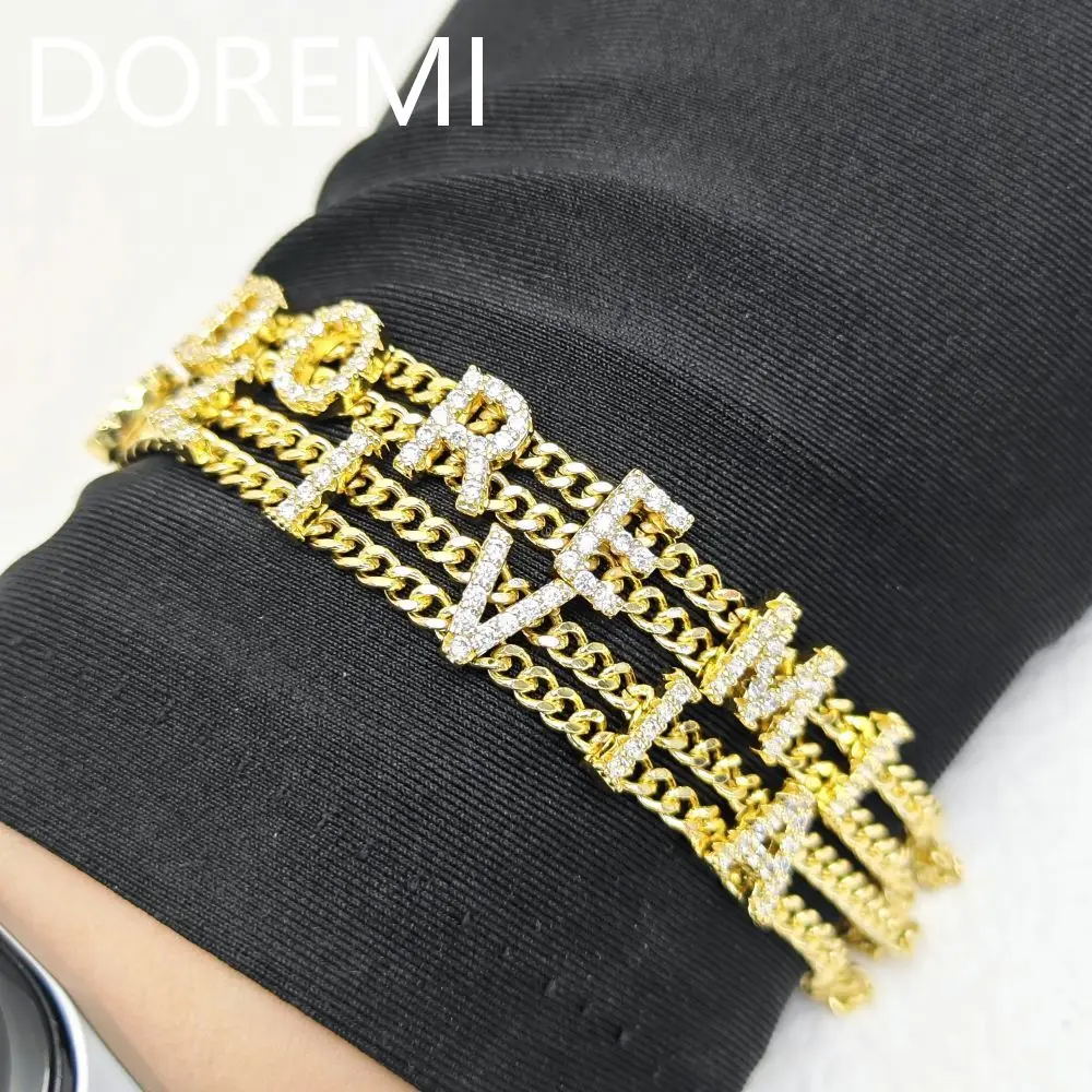 DOREMI Ins Style Women Gift Jewelry Personalized Name Bar Bracelet Multi Chains Crystal Letters Custom Bracelet