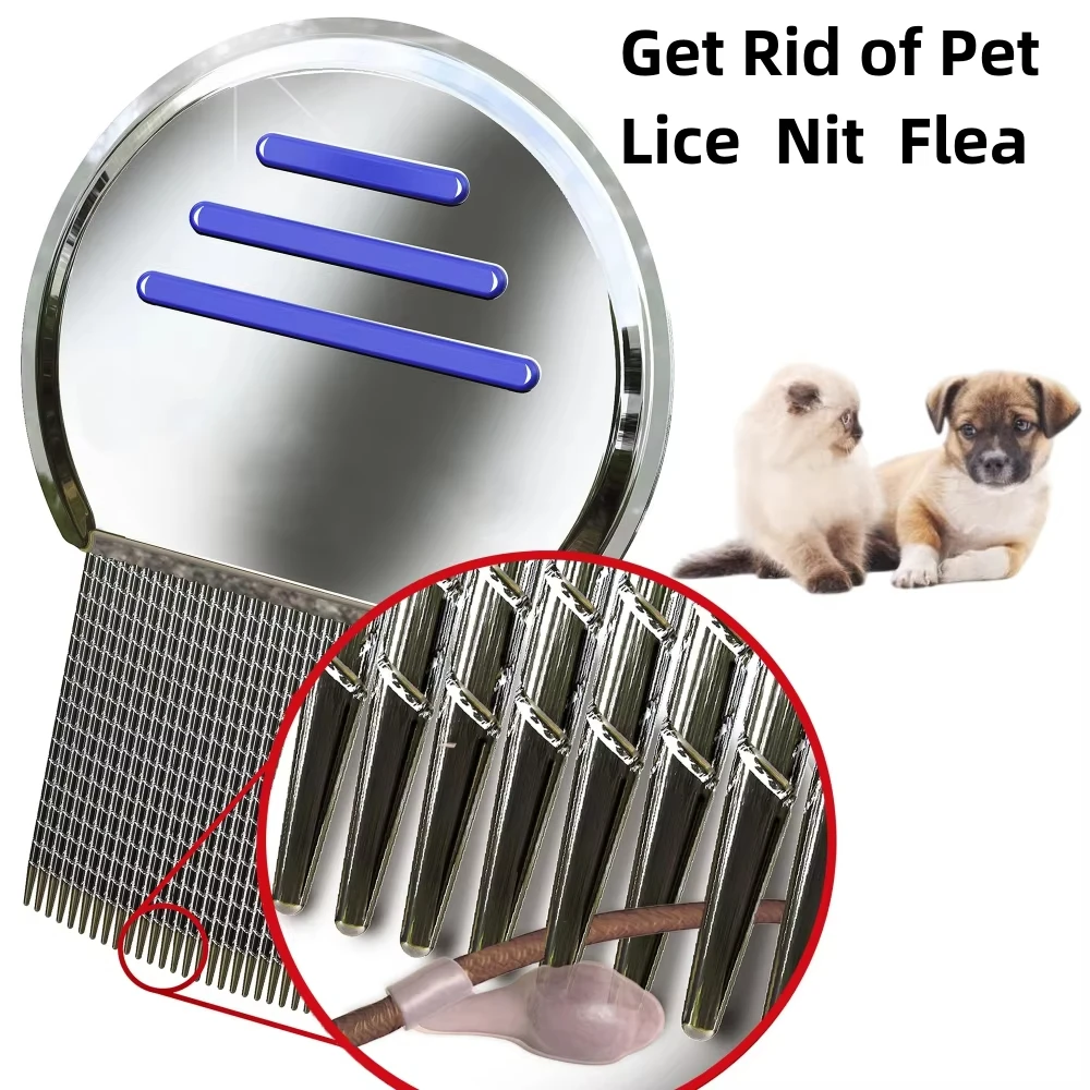 Edelstahl-Flohkamm für Hunde, Läusekamm und Kopflaus-Nissenkamm, Flohkämme für Hund, Katze, Kind, Erwachsene, Gewindekamm zur Fellpflege – Detail 5