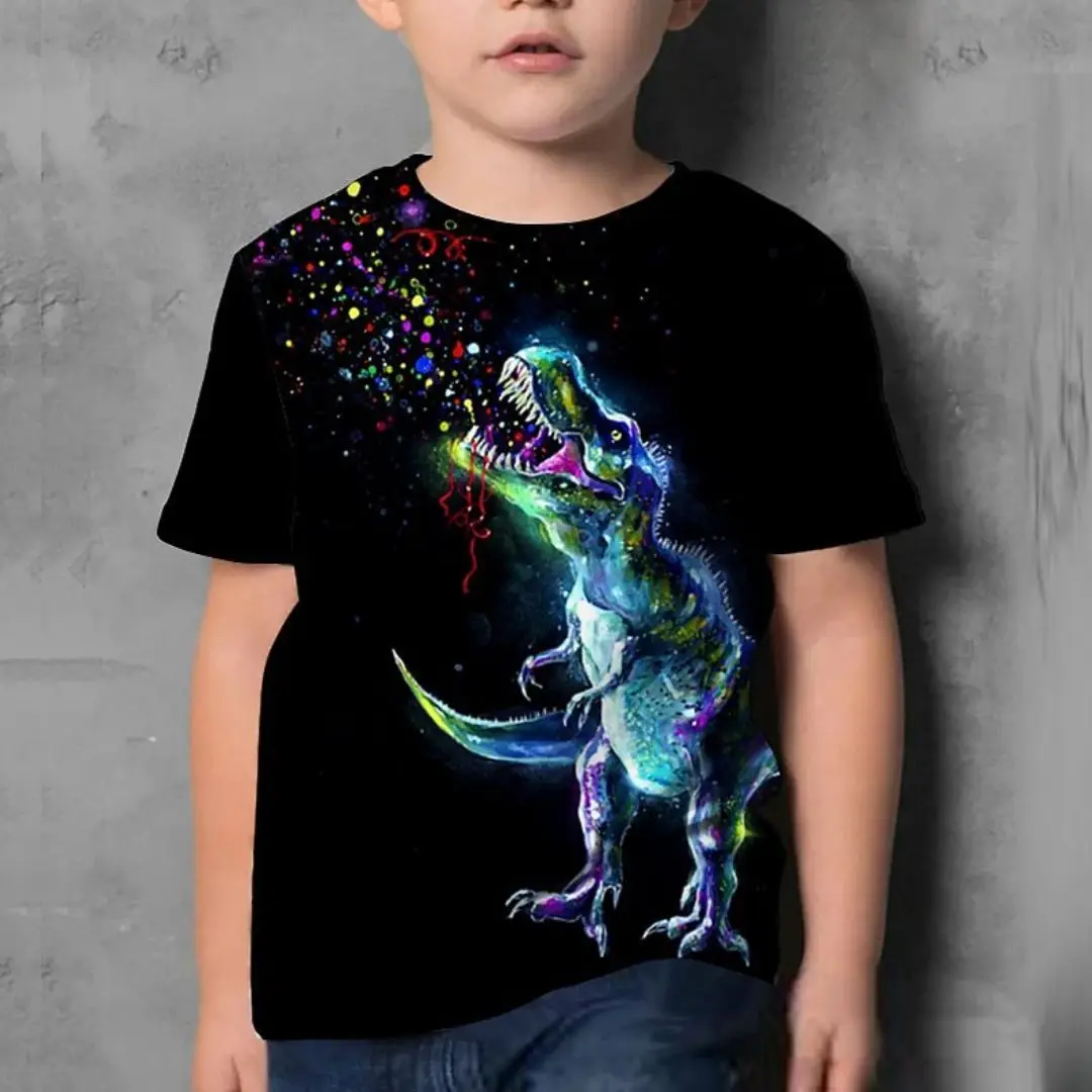 New Children's T-Shirt Boys Girls Kids Shirts Short Sleeve Full Print Toddler Cartoon Jurassic dinosaur print Tee Tops Clothing