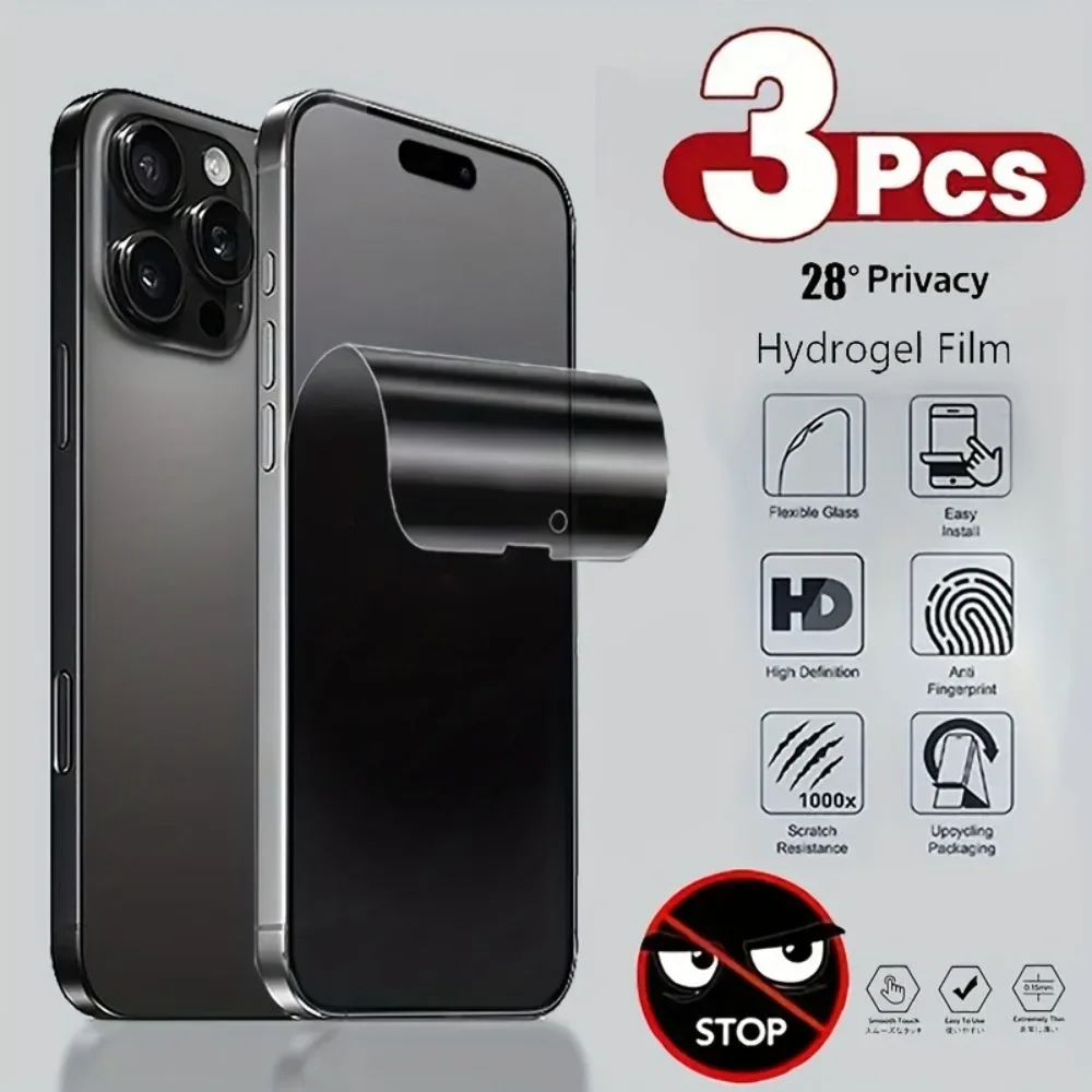 3 Stück Full Cover Anti Spy Hydrogel Film für iPhone 16 15 13 Pro Max 14 15 Plus Displayschutzfolie für iPhone 16e 14 11 12 Pro X XR