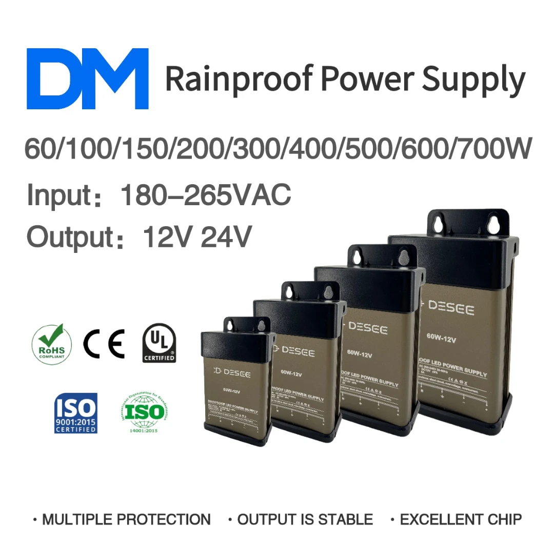 

AC 180-265V toDC 12/24V 100/200/300/400/500/600/700W Rainproof Switching Power Supply for Led Light Outdoor Rainproof LED Driver