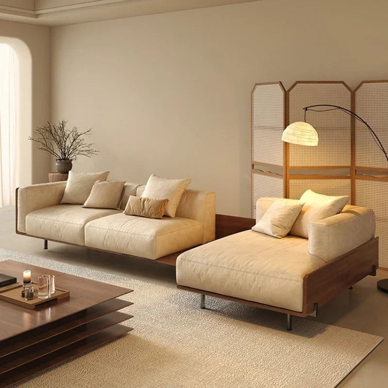 Nordic modern living room sofa designer, creative princess corner technology fabric medium antique walnut color