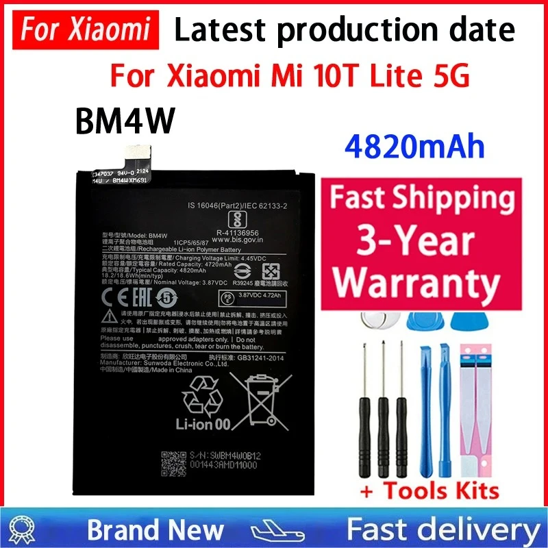 100 % NEUER 4820 mAh BM4W-Akku für Xiaomi Mi 10T lite 5G-Akkus Bateria Batterij + kostenlose Werkzeuge
