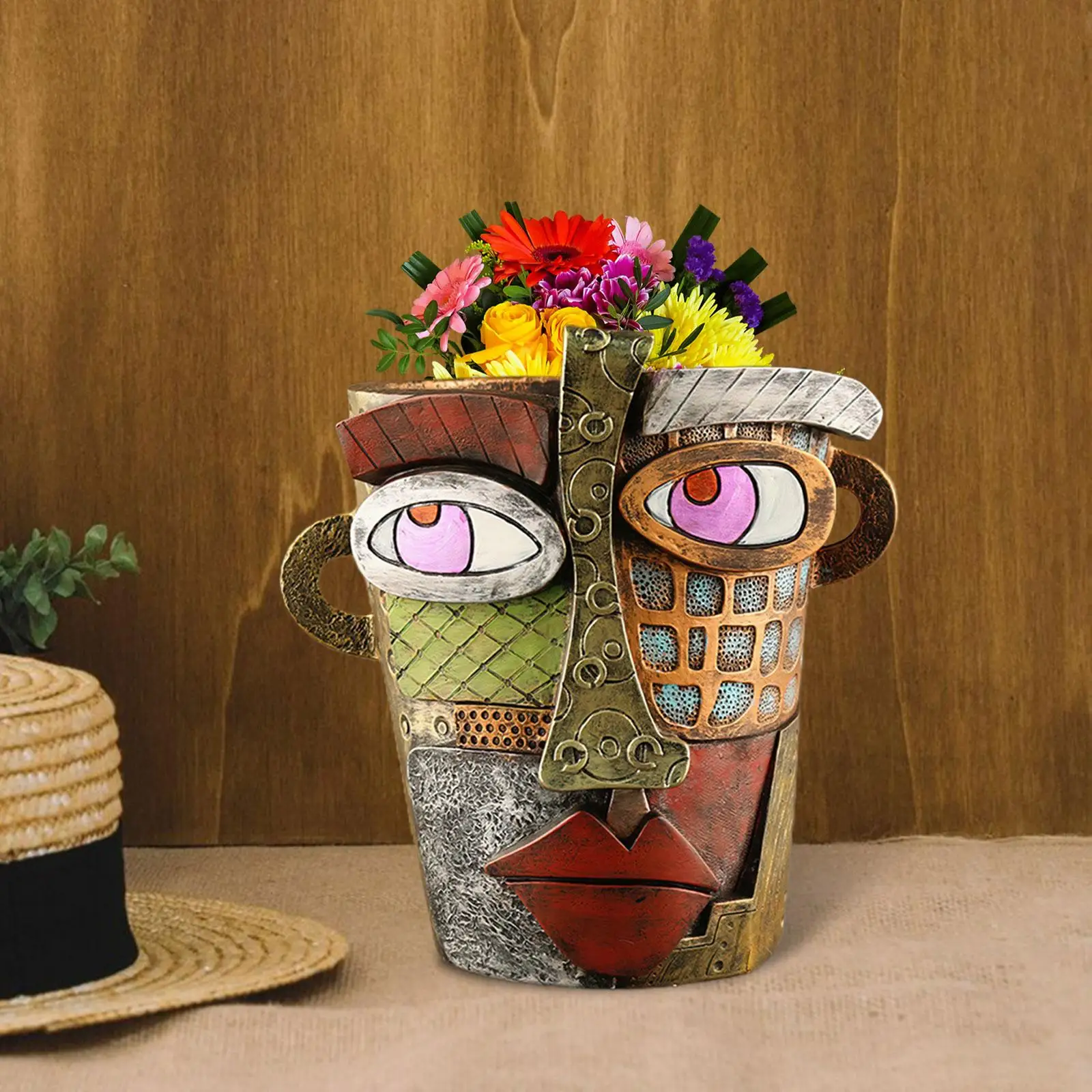 Abstract Face Plant Pot Resin Flower Vase Bedroom Ornament Desk Head Planter