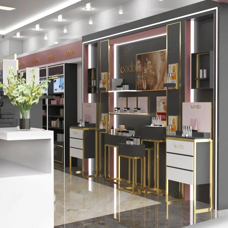 custom，SUNDO Factory direct nail polish showcases perfume retail store interior design wood beauty display cabinet