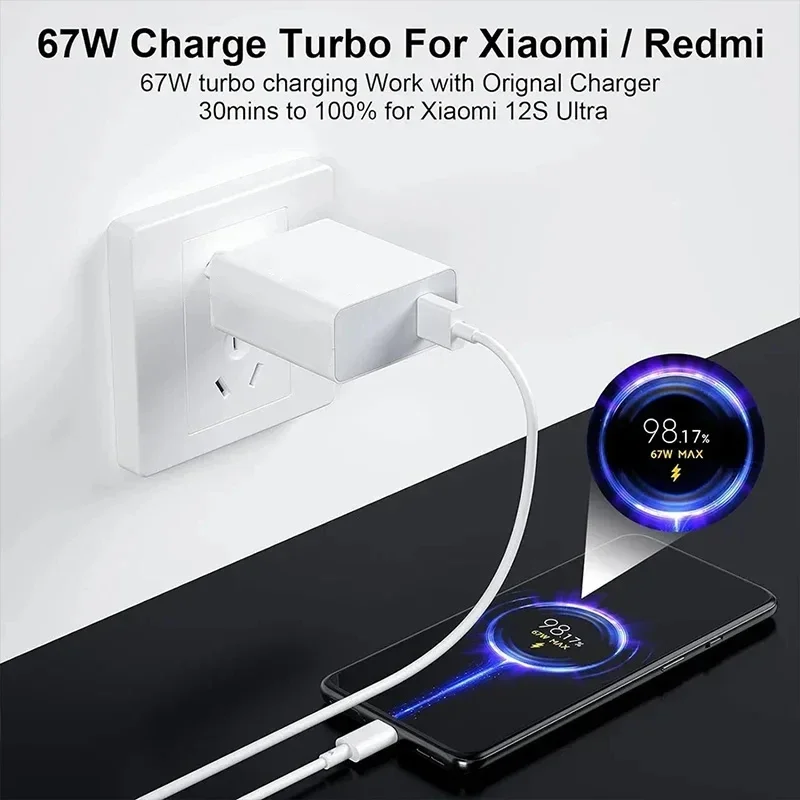 Original 67W Xiaomi Turbo Charge Super Fast Charger EU Adapter For Mi 14 Ultra 13T 12 Lite 11T Redmi Note Poco