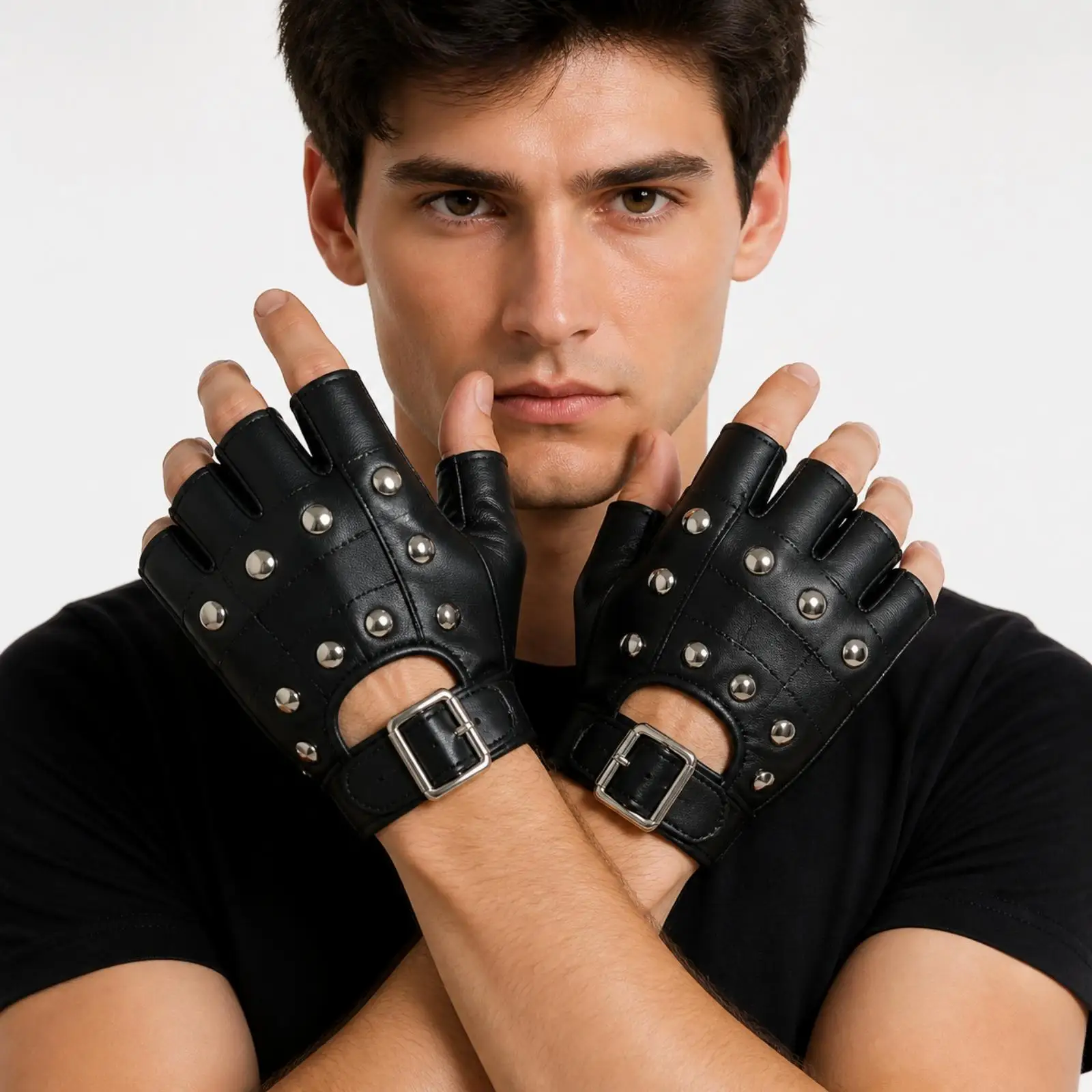 PU Leather Fingerless Costume Gloves Larp for Theatrical Performances