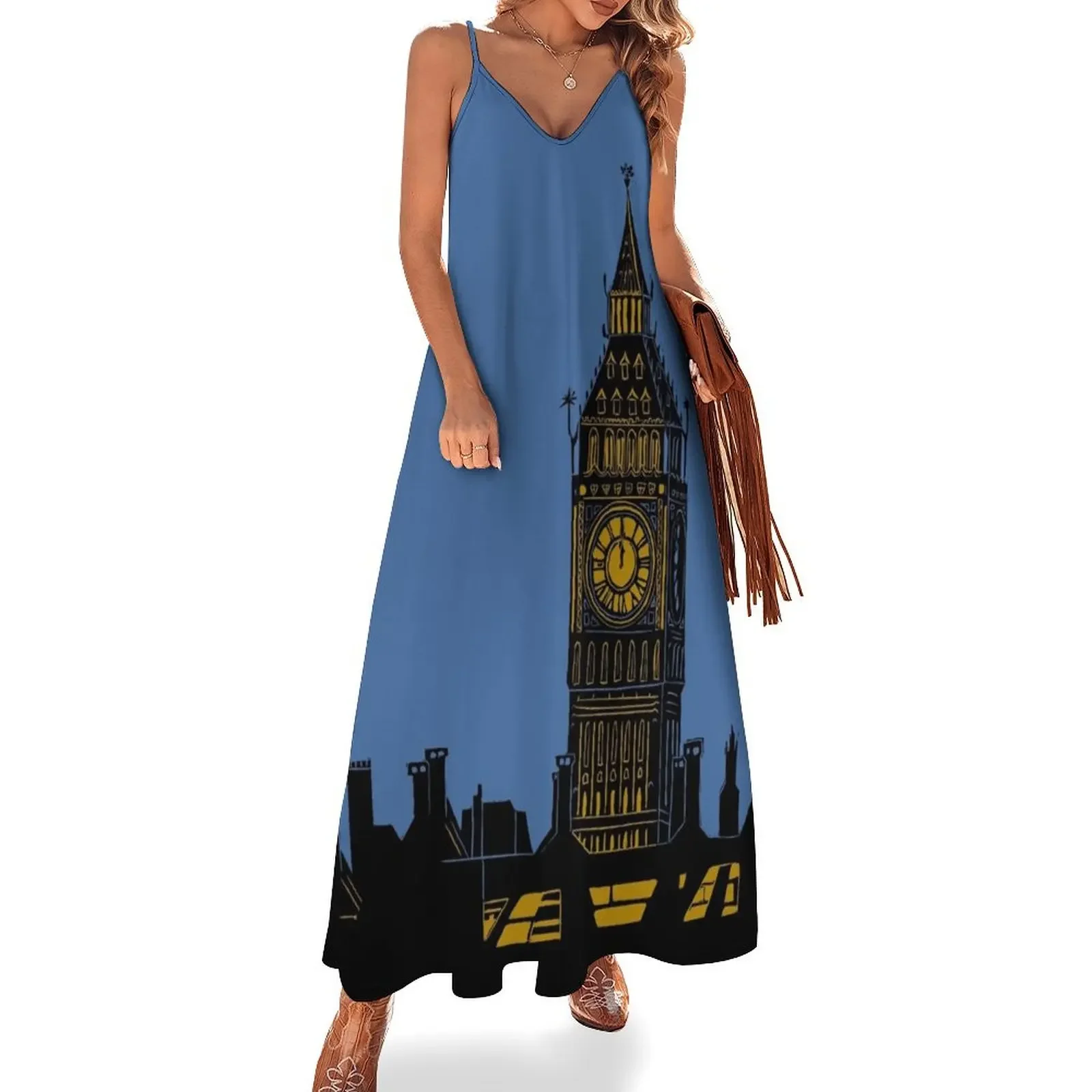 

Big Ben London Silhouette Linocut Sleeveless Dress beach dresses Women's summer dress Dress