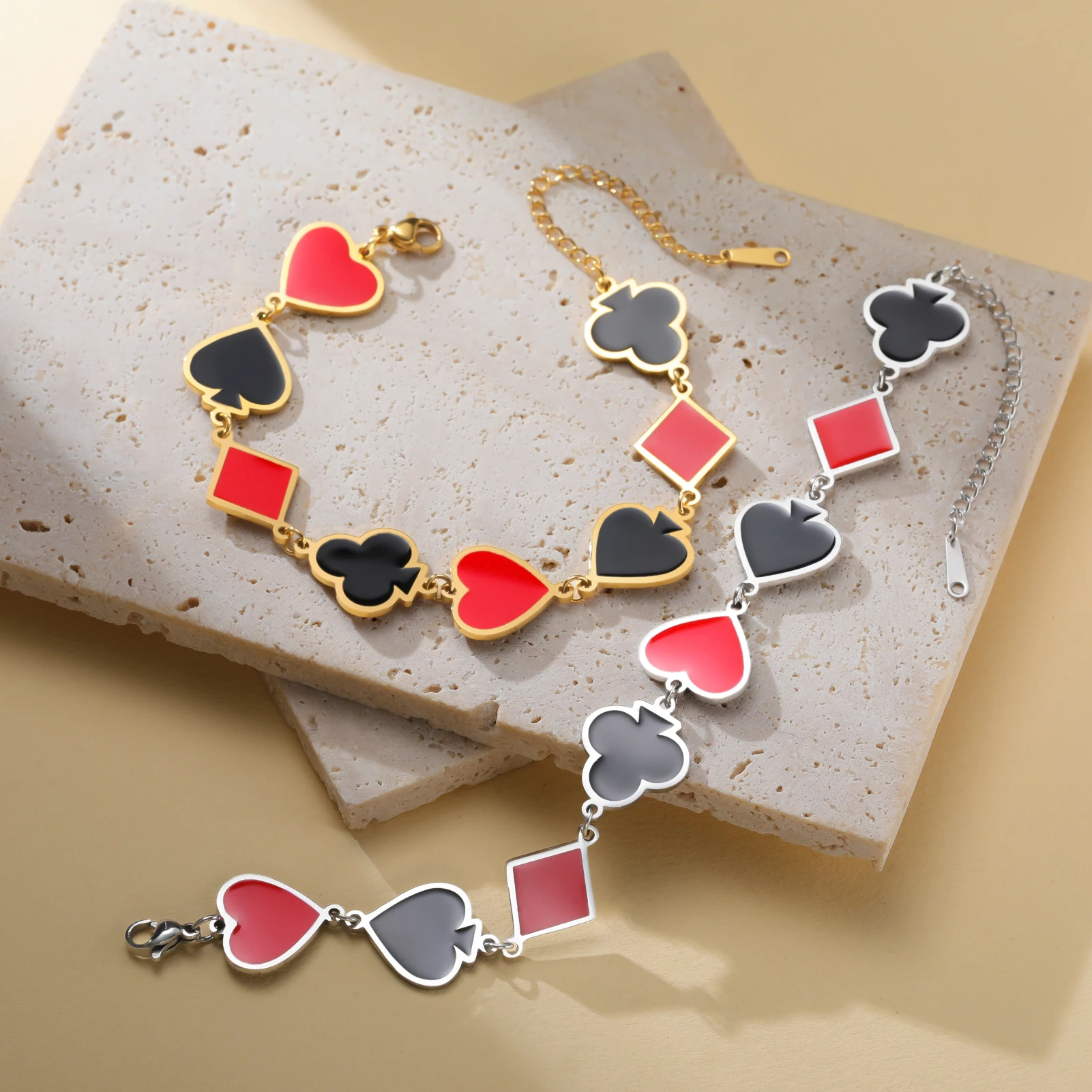 COOLTIME Poker Card Spade Cube Pendant Bracelet for Women Stainless Steel Gold Color Jewelry Gift 2026 New Christmas Gifts
