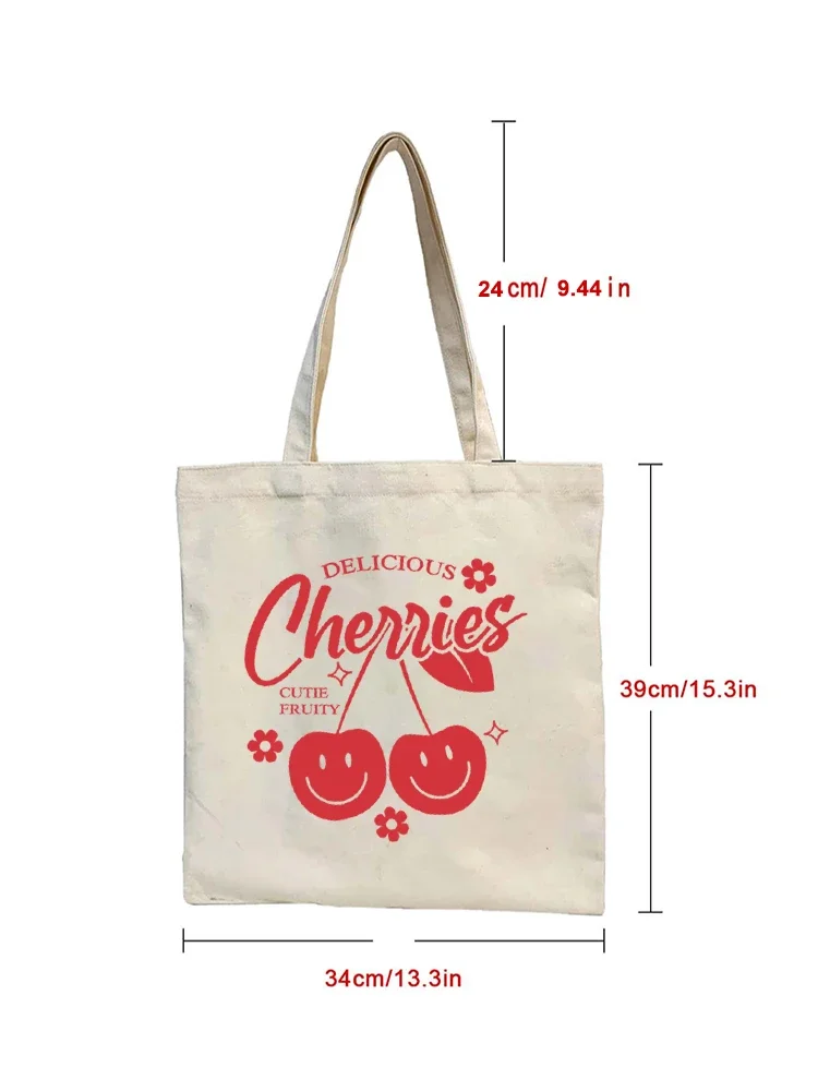 1 pz carino stampa ciliegia Tote borsa per la spesa aperta per signora borsa a tracolla in tela donna studenti Eco Shopper Bag