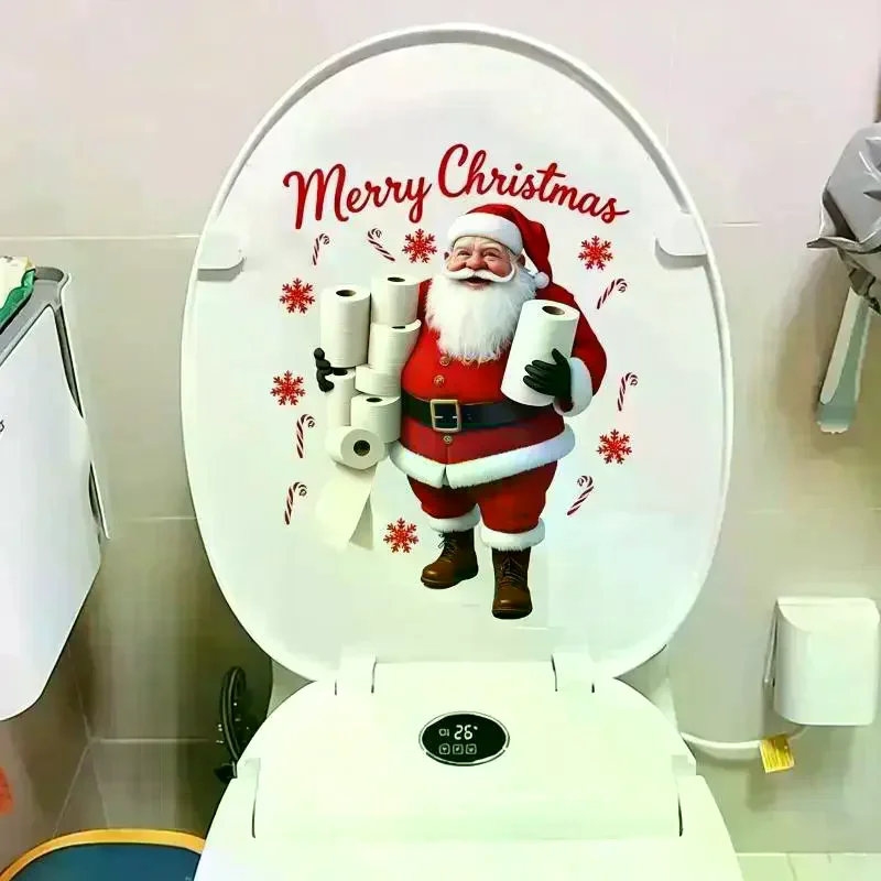 Funny Santa Claus Toilet Lid Sticker Self Adhesive Waterproof Removable For Bathroom Christmas Decor