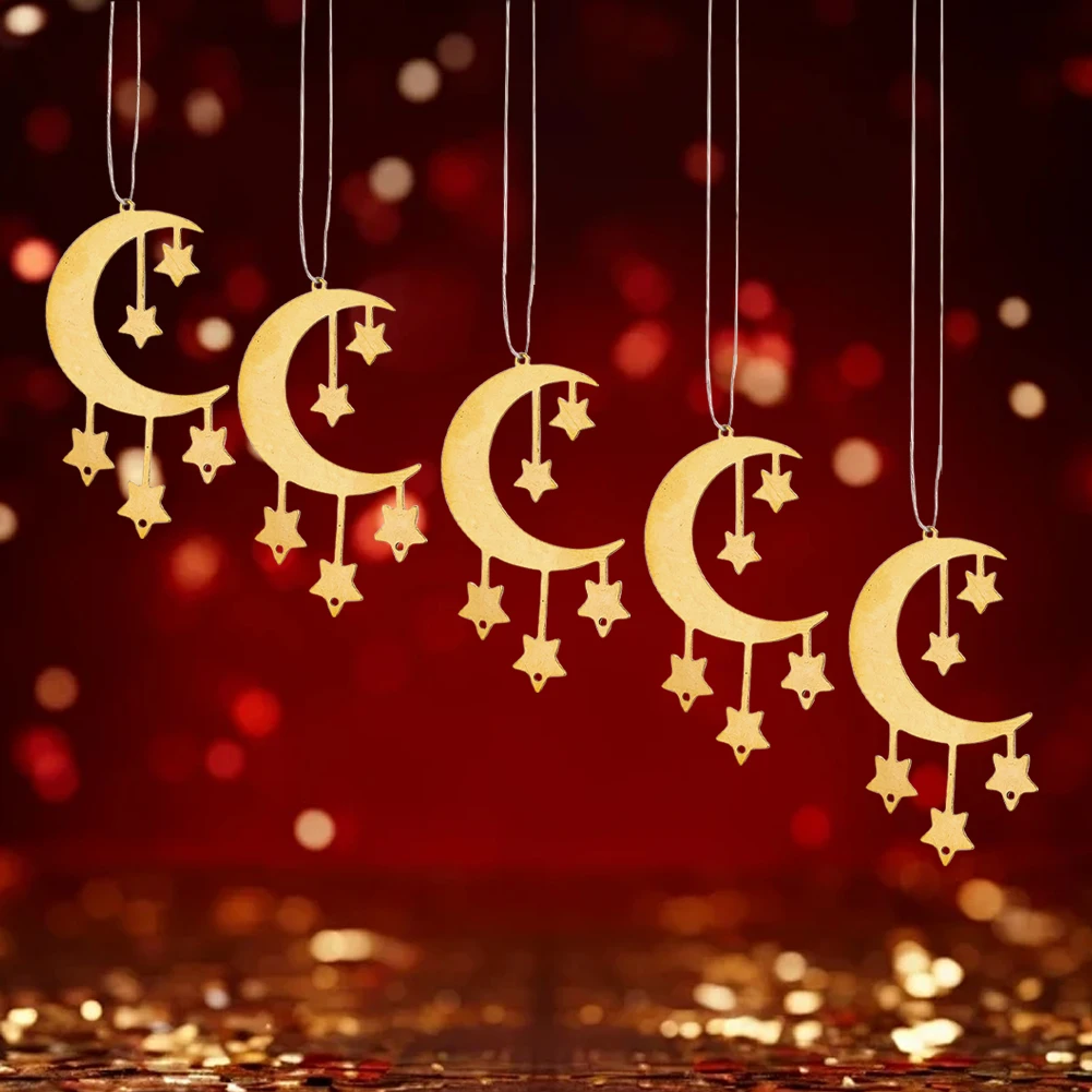 2 قطعة قلادة نجمة القمر النحاسية DIY بها بنفسك Suncatcher صنع لوازم الهلال الرياح الدقات ديكور معلق موصل أجزاء الملحقات